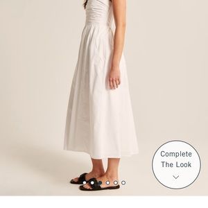 White poplin Strapless Midi Dress